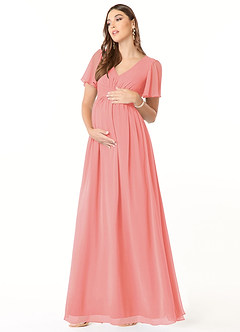 Azazie Verna Abiti da damigella d'onore premaman Abito A-Line Increspato con Scollo a V Chiffon Floor-Length image3