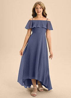 Azazie Maggie Junior Stormy A-Line Off the Shoulder Chiffon Dress image5