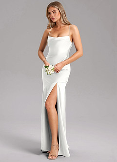 Azazie Grata Bridesmaid Dresses White Mermaid Side Slit Stretch Satin Dress image4