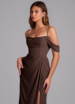 Azazie Johana Brautjungfernkleider Wandelbar Meerjungfrau-Linie Schulterfrei Chiffon Kleid Ganache image5