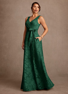 Azazie Luanne vestidos de madre de la novia Vestido de Verde Oscuro de Devorado Floral de Corte en A con Plisado image2