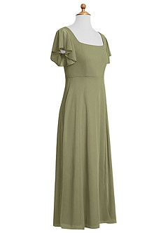 Azazie Bondi Junior Pistachio A-Line Side Slit Mesh Dress image5