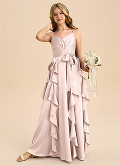 Azazie Peyton Junior Klä av A-Line i Stretch Satin Plisserad image3