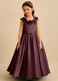 Azazie Eden Flower Girl Dresses Sangria Ball-Gown Pleated Matte Satin Dress image4