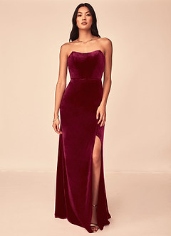 Azazie Nereda Bridesmaid Dresses A-Line Strapless Velvet Floor-Length Dress image2