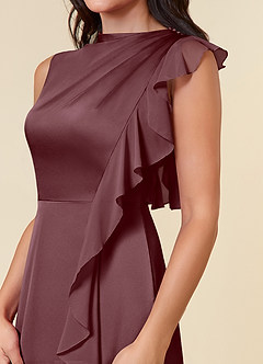 Azazie Narine Abiti per la Madre della Sposa Abito A-Line in Raso Elasticizzato Scollo alto plissettato Sangria image4