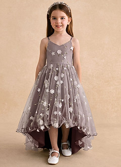 Azazie Celia Flower Girl Dresses Espresso A-Line Spaghetti Strap Tulle Dress image6