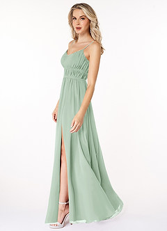 Azazie Yanelie Final Sale Agave A-Line Scoop Pleated Chiffon Dress image5