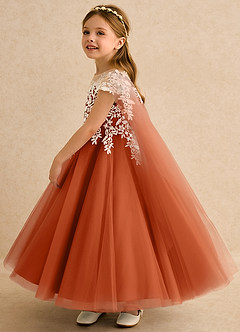 Azazie Dandelion Flower Girl Dresses Burnt Orange Ball-Gown Lace Dress image6