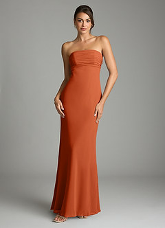 Azazie Saylor Vestidos de damas de honor Vestido de Naranja Quemada de Gasa de Corte Sirena con Sin tirantes image3