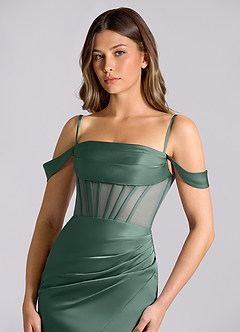 Azazie Alyce Bridesmaid Dresses Eucalyptus Mermaid Off the Shoulder Stretch Satin Convertible Dress image6