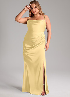 Azazie Leonis Brautjungfernkleider Wandelbar Meerjungfrau-Linie Plissee Stretch-Satin Kleid Butter image11
