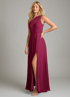 Azazie Phaedra Bridesmaid Dresses Burgundy A-Line One Shoulder Chiffon Dress image5
