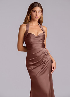 Azazie Destiny Bridesmaid Dresses Espresso Mermaid Sweetheart Neckline Stretch Satin Dress image5