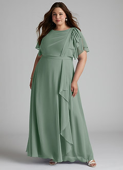 Azazie Aaliyah Modest Bridesmaid Dresses A-Line Scoop Pleated Chiffon Floor-Length Dress image6