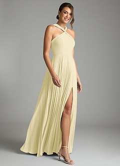 Azazie Afra Bridesmaid Dresses Lemon Sorbet A-Line Pleated Chiffon Dress image3