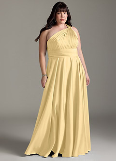 Azazie Charlize Brautjungfernkleider A-Linie One-Shoulder Stretch-Satin Kleid Butter image9
