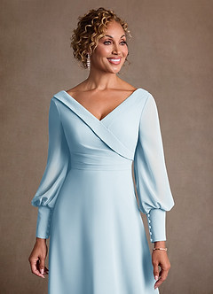 Azazie Paterson Mère de la mariée Robes Robe Trapèze en Mousseline de soie Plissée Bleu Ciel image6