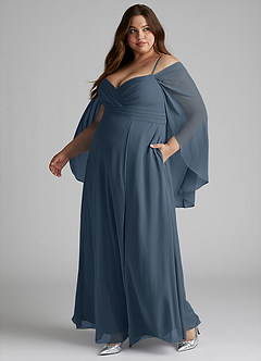Azazie Cienna Bridesmaid Dresses Neptune A-Line Off the Shoulder Chiffon Dress image10