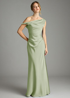 Azazie Emerson Brautjungfernkleider Meerjungfrau-Linie Schulterfrei Stretch-Satin Kleid Staubiger Salbeigrün image1