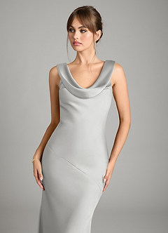 Azazie Rylina Bridesmaid Dresses Silver Mermaid Stretch Satin Dress image4