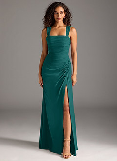 Azazie Jesaphine Bridesmaid Dresses Peacock Sheath Bow Chiffon Dress image5