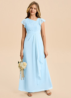 Azazie Jadyn Junior Sky Blue A-Line Lace Chiffon Dress image4