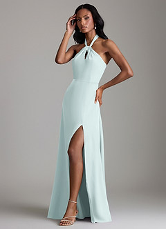 Azazie Tracie Bridesmaid Dresses Mist A-Line Side Slit Stretch Satin Dress image4