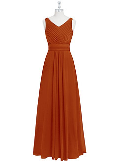 Azazie Pierrette Final Sale Paprika A-Line Pleated Chiffon Dress image7