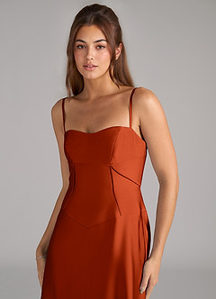 Azazie Valentine Vestidos de damas de honor Vestido de Pimenton de Satén Elástico de Corte en A con Corsé image6