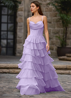 Floralace Lilac Ruffled A-line Prom Dress image5
