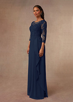 Azazie Calanthe Mother of the Bride Dresses Dark Navy A-Line Scoop Chiffon Dress image2