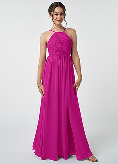 Azazie Leighton Junior Fuchsia A-Line Pleated Chiffon Dress image2