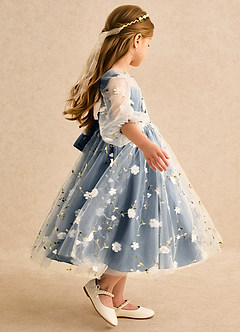 Azazie Elowen Robe Demoiselle D'honneur Fillette Robe Trapèze en Dentelle Encolure en Forme de Cœur Neptune image6