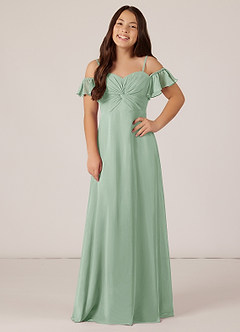 Azazie Juna Junior Agave A-Line Off the Shoulder Chiffon Dress image1