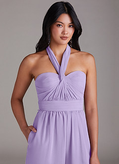 Azazie Lamara Bridesmaid Dresses Lilac Off the Shoulder Chiffon Convertible Jumpsuit image9
