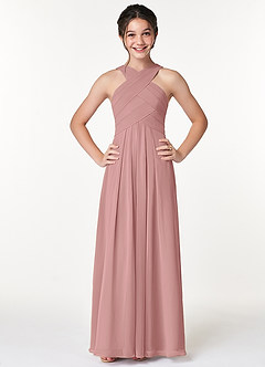Azazie Kaleigh Junior Dusty Rose A-Line Pleated Chiffon Dress image1