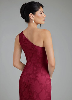 Azazie Akilah Bridesmaid Dresses Burgundy Mermaid One Shoulder Floral Burnout Dress image7