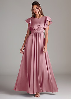 Azazie Daphne Modest Bridesmaid Dresses A-Line Ruched Stretch Satin Floor-Length Dress image1