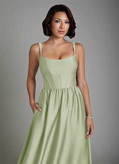 Azazie Mona Robes de demoiselle d'honneur Robe Trapèze en Satin extensible Corset Vert Sauge image3
