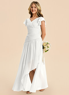 Azazie Pia Junior White A-Line Pleated Chiffon Dress image7
