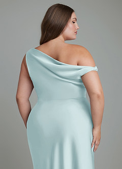 Azazie Emerson Bridesmaid Dresses Mist Mermaid Off the Shoulder Stretch Satin Dress image13