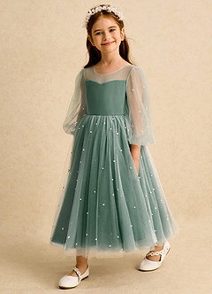 Azazie Trudy Flower Girl Dresses Dark Green Ball-Gown Sweetheart Neckline Tulle Dress image4