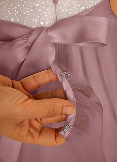 Azazie Tay vestidos de niña de las flores Vestido de Rosa Polvorienta de Tul de Corte En A con Lentejuela image4