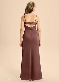Azazie Renna Junior Espresso A-Line Pleated Stretch Satin Dress image2