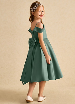 Azazie Favia Flower Girl Dresses Eucalyptus A-Line Off the Shoulder Matte Satin Dress image3