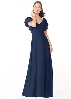Azazie Syenna Bridesmaid Dresses Dark Navy A-Line Ruched Chiffon Dress image1