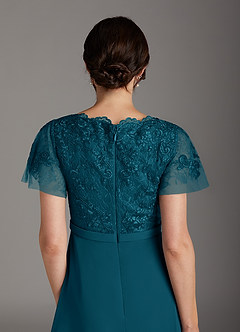 Azazie Singer Mother of the Bride Dresses Ink Blue A-Line V-Neck Lace Chiffon Dress image4