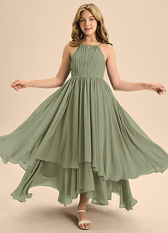 Azazie Elliora Junior Pistachio A-Line Pleated Chiffon Dress image5