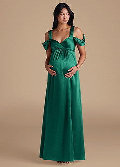 Azazie Rhea vestidos de dama de honor de maternidad Vestido de Corte En A Plisado Hasta el suelo Satén Metálico image6